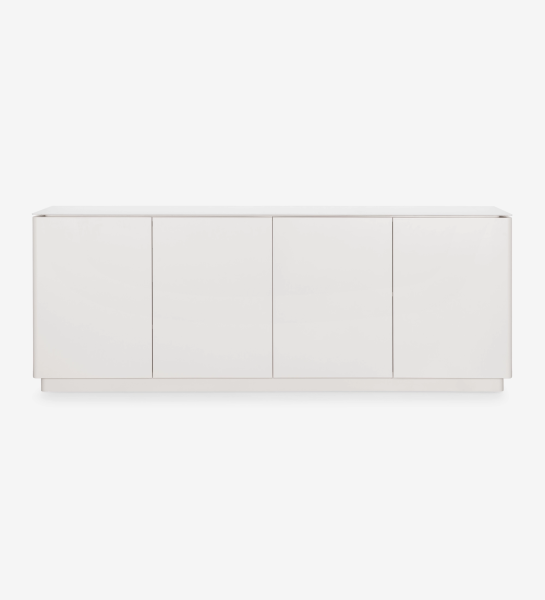 Sideboard with 4 doors and pearl lacquered structure, Calacatta marble ceramic top and cutlery drawer.