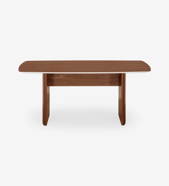 Secretária Paris em madeira castanha com tampo arredondado e painéis de apoio