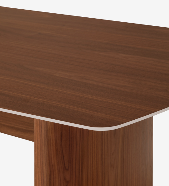 Secretária Paris em nogueira, tampo com canto arredondado e perna rectangular