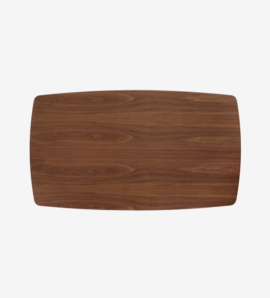 Secretária Paris vista de cima, tampo em madeira nogueira com cantos arredondados