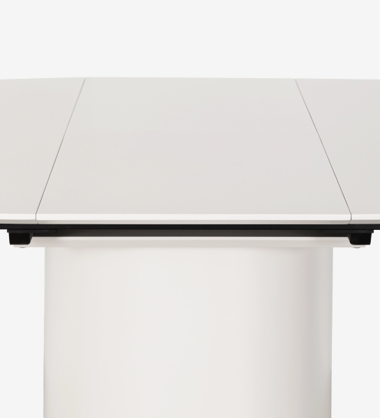 Table de Repas Extensible Geneve blanche, plateau ouvert sur colonne centrale