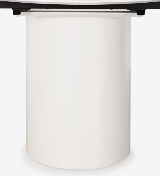Pied cylindrique blanc de la Table de Repas Extensible Geneve avec bord de plateau noir