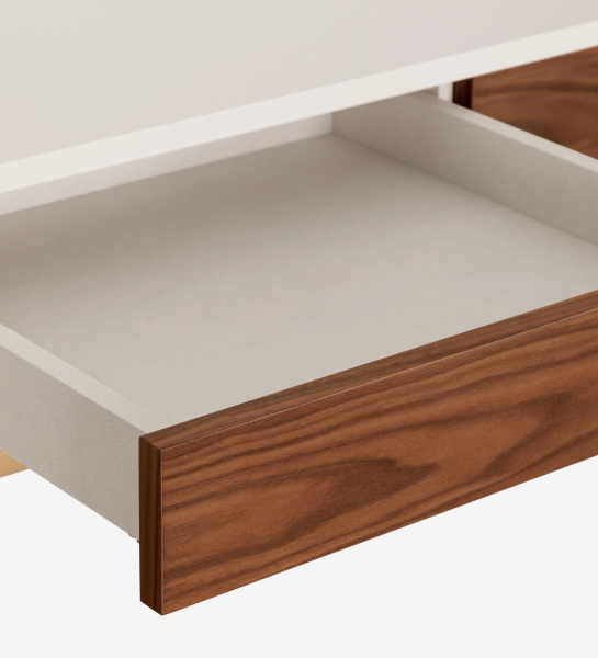 Secretária Cannes, gaveta aberta com frente em madeira castanha e interior branco