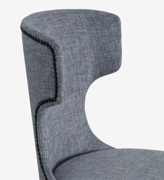 Chaise Pico en tissu bleu chiné, dossier incurvé avec bordure noire