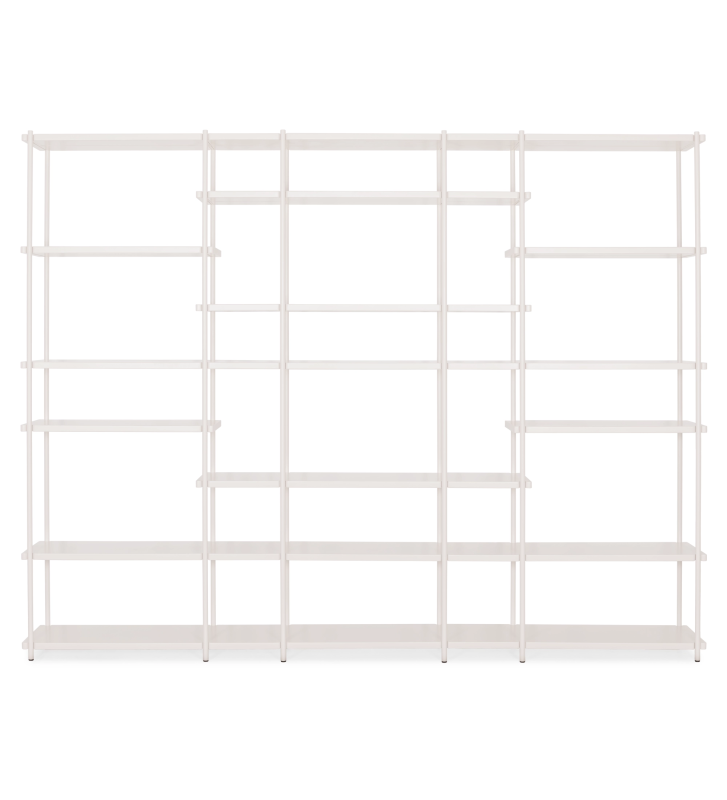 Librería Paris con estantes y estructura de metal lacado en perla de 265 x 202 cm.