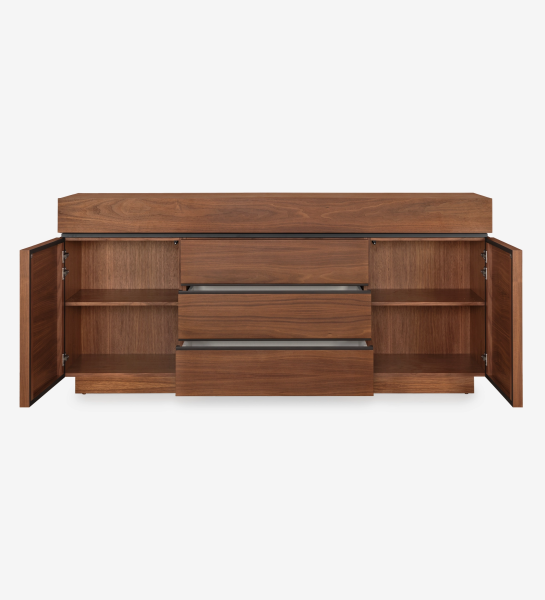 Nice Sideboard in walnut with three central drawers and open side cabinets