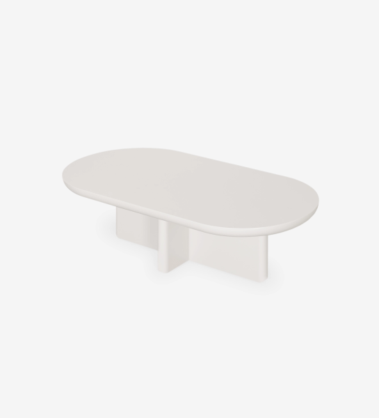 Table basse Mónaco ovale blanche au piètement géométrique, design minimaliste