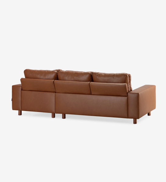Brown leather Dallas Sofa with chaise longue, rear view
