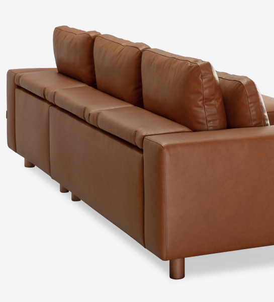 Dallas Sofa with chaise longue, brown leather upholstery, three back cushions
