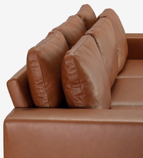Dallas Sofa with Chaise Longue brown leather close-up of cushions and armrest