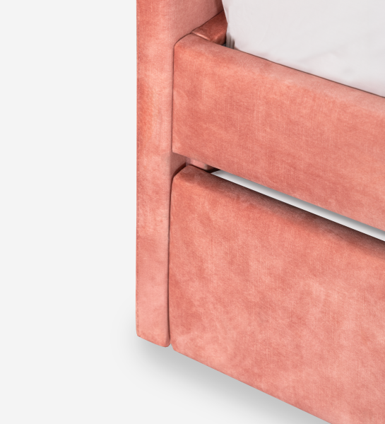 Monaco Divan Bed close-up of coral pink upholstered base and drawer