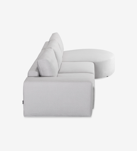 Paris Sofa with chaise longue in light gray fabric, three-seat modular