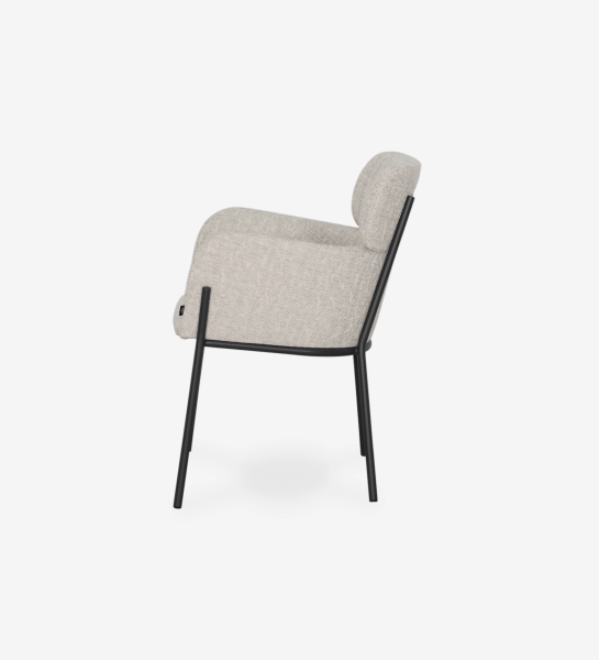 Silla Cannes lateral tapizada gris claro con patas metálicas negras