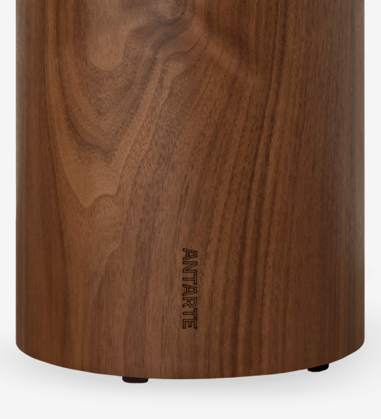 Table d'Appui cylindrique en noyer avec logo Antarte gravé