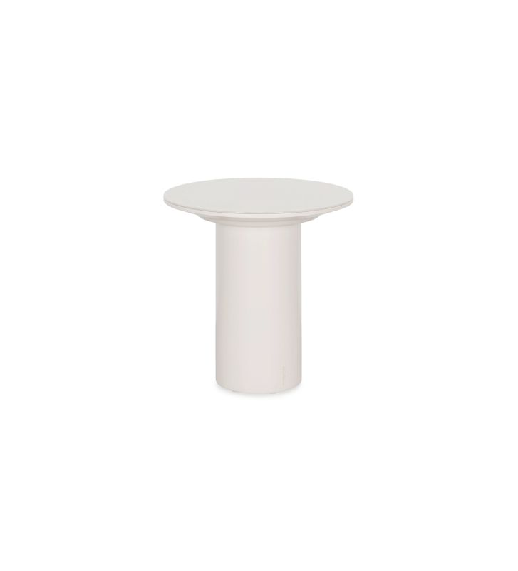 Mesa de apoio Paris redonda lacada a pérola, tampo de vidro pérola, Ø 48 cm.