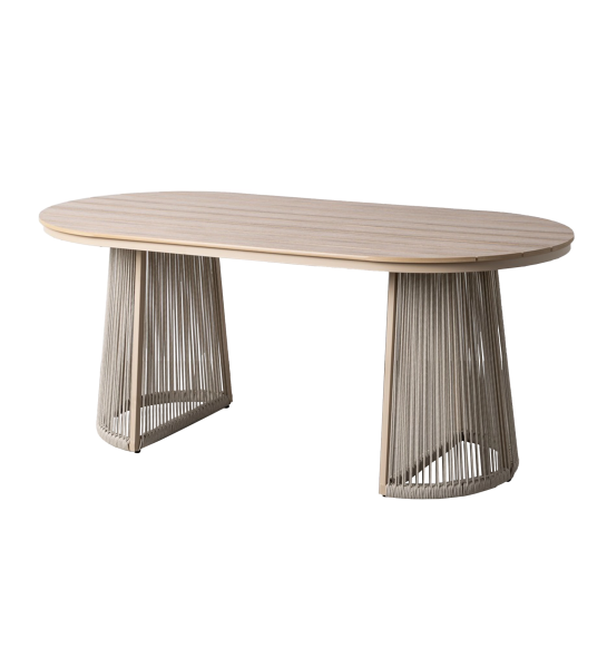 Mesa de jantar oval, 180cm de comprimento em polywood e rattan.