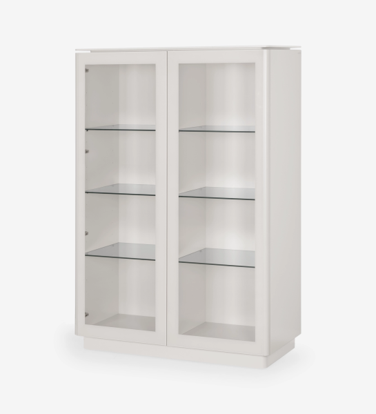 Meuble Vitrine Geneve blanc à deux portes vitrées et étagères en verre