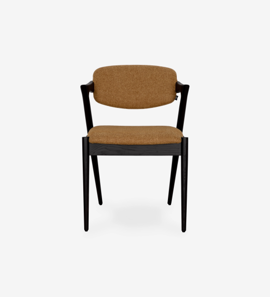 Elba Chair with black wooden frame and tan upholstered seat and back