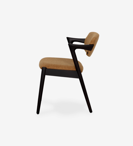 Elba Chair side profile with tan upholstered seat and back and black wooden frame