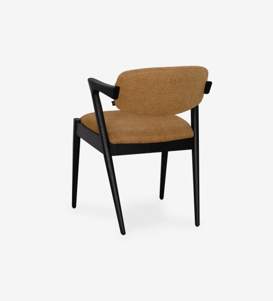 Elba Chair with brown upholstered seat and back and black angled wooden frame