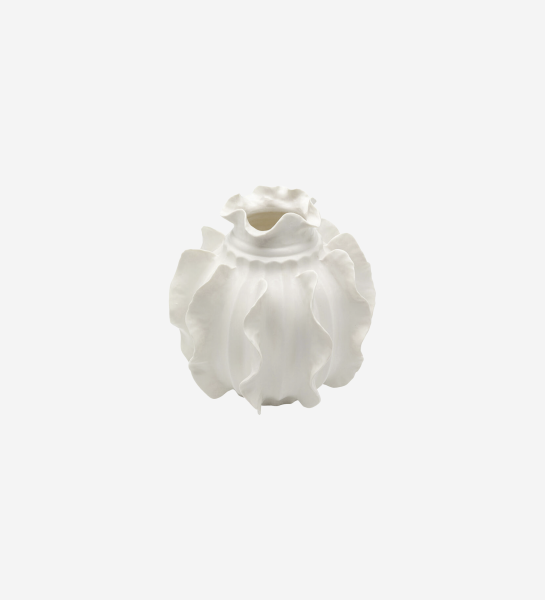 Viento Vase white ruffled ceramic vase with petal-like edges