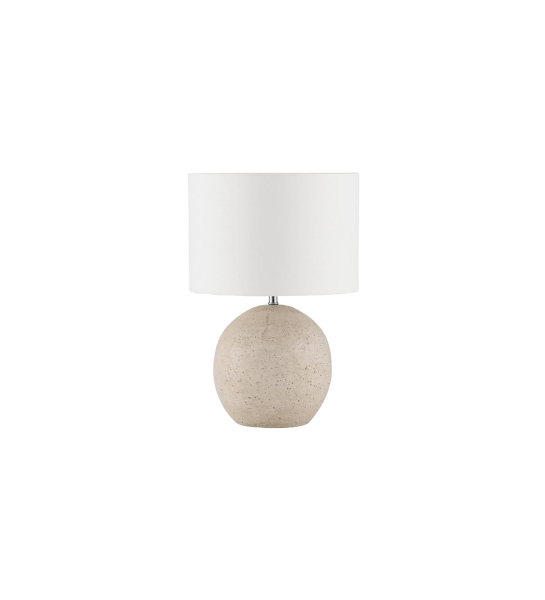 Table lamp in aged beige ceramic with a fabric shade.