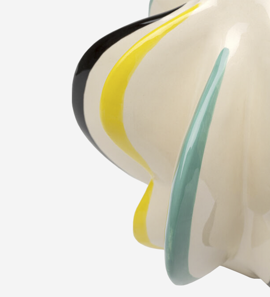 Jarra Harlequin em cerâmica creme com riscas pretas, amarelas e turquesa