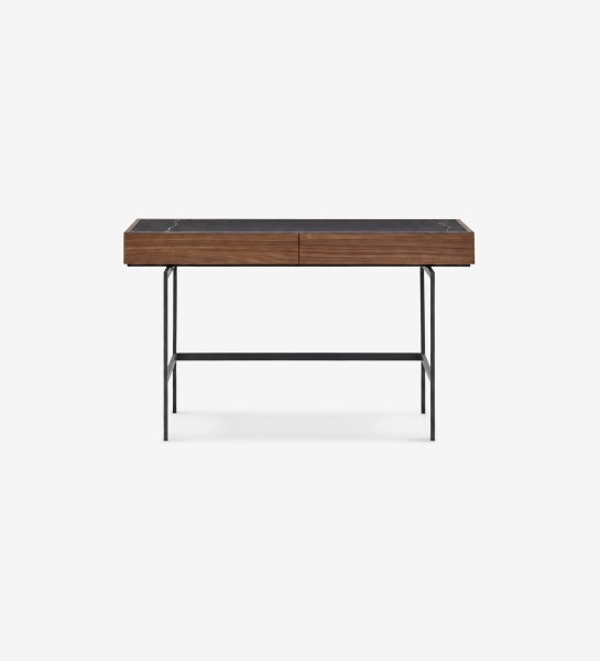 Secretaria Lagos escritorio de madera con tablero oscuro y patas metálicas