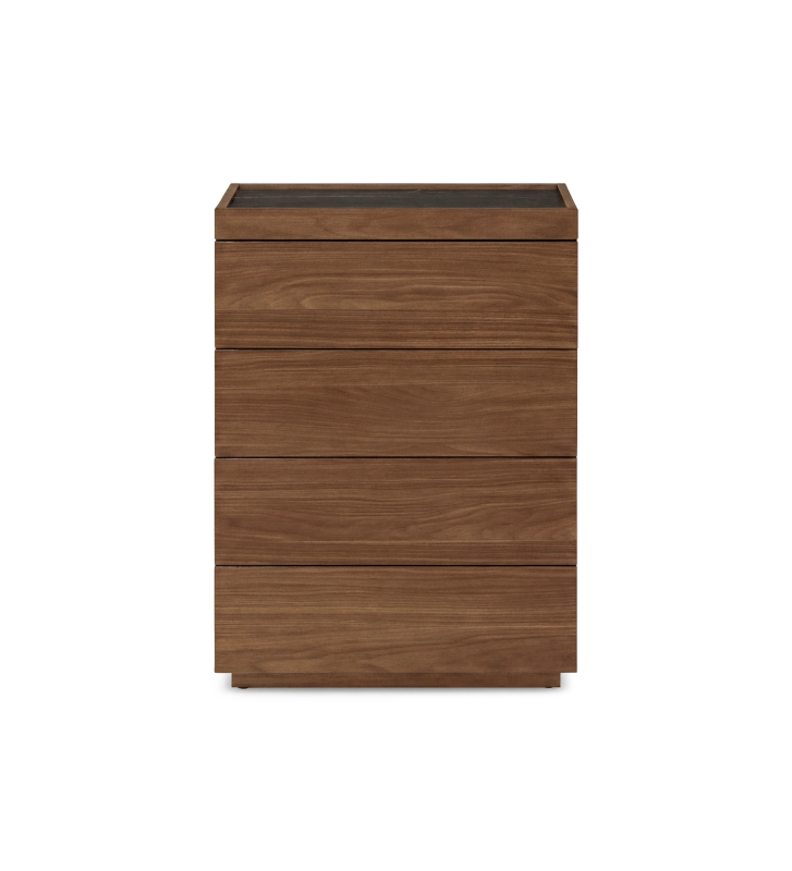 Camiseiro com 4 gavetas em nogueira e tampo em laminado mármore Port Laurent.