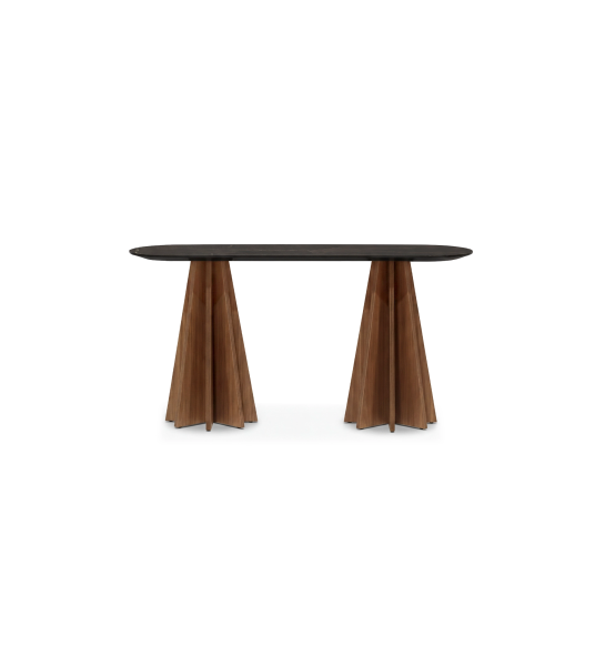 Consola Lagos com pés em nogueira e tampo em laminado mármore port laurent