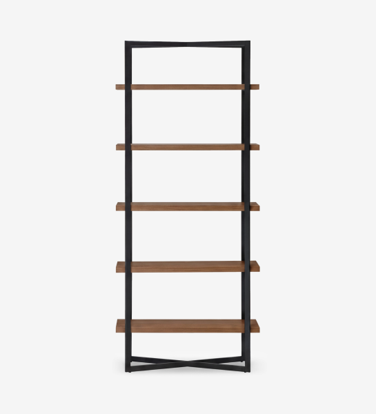 Lagos Bookcase with black metal frame and six wooden shelves