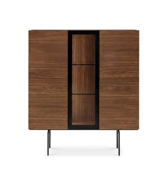 Louceiro com 1 porta de vidro e 2 portas em nogueira, tampo em laminado mármore port laurent e pés metálicos lacados a negro