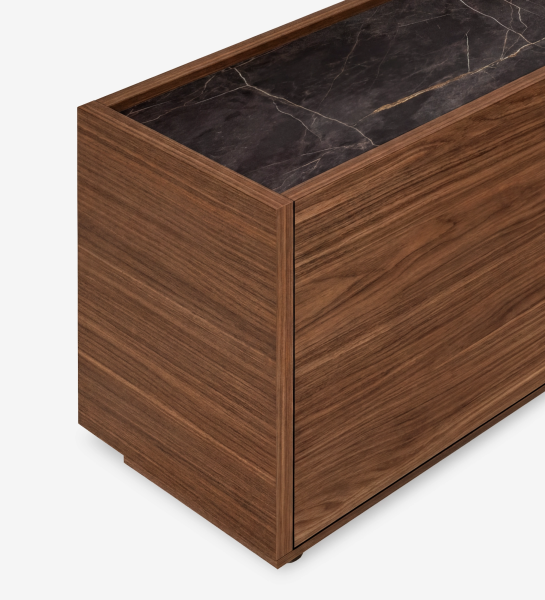 Meuble d'Appoint Lagos en bois noyer avec plateau en marbre noir veiné