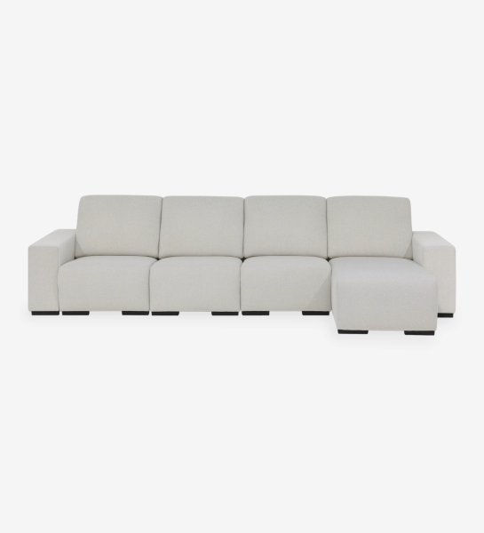Lagos sofa with chaise longue in light beige fabric, low black feet