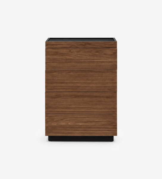 Lagos Dresser in walnut finish with handleless drawers and black base