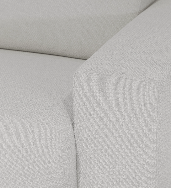 Canapé Lagos en tissu gris clair, gros plan sur l'accoudoir et l'assise