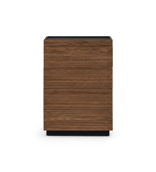 Chest of Drawers with 4 walnut drawers, black frame and Port Laurent marble laminate top.