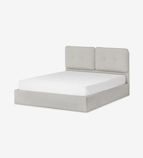 Cama Doble Lagos tapizada gris claro con cabecero acolchado y colchón blanco