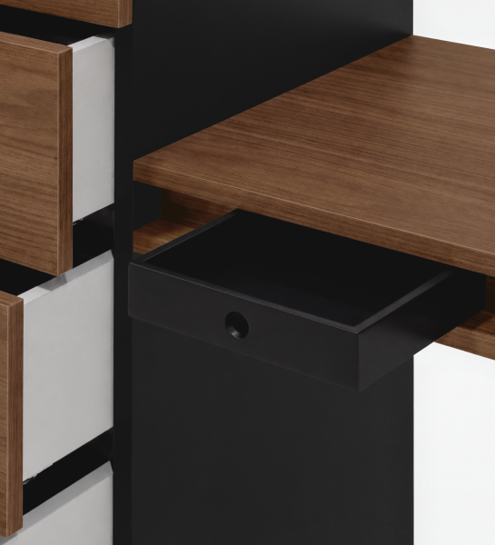 Camiseiro com Toucador Lagos wooden top and black panel with open pull-out drawer