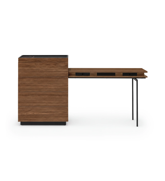 4-Drawer Chest with dressing table in walnut and black frame with Port Laurent marble top.