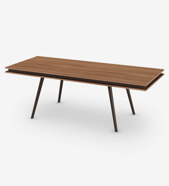Oslo rectangular dining table 240 x 100 cm, walnut top and dark brown lacquered feet.