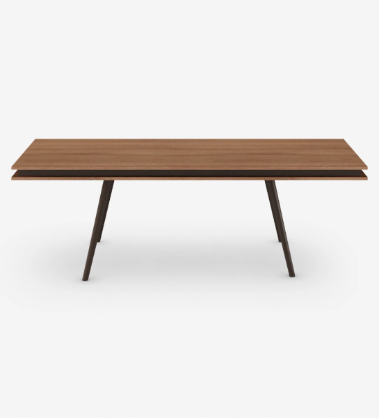 Oslo rectangular dining table 240 x 100 cm, walnut top and dark brown lacquered feet.