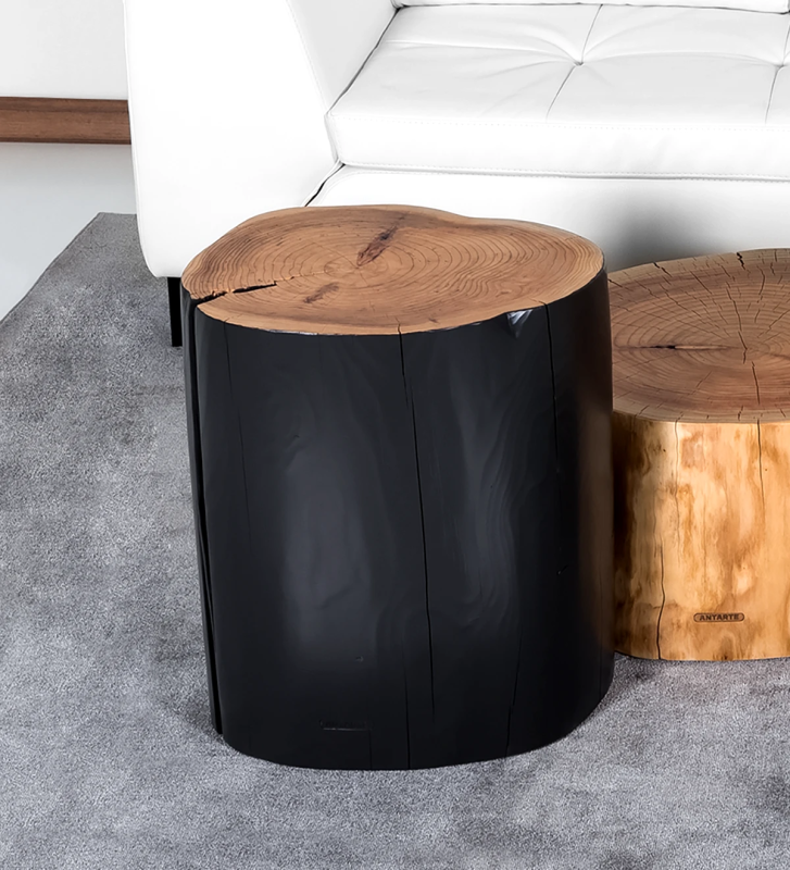 Mesa de centro Tronco alta en madera natural de cryptomeria lacada en negro, Ø 45 a 55 cm.